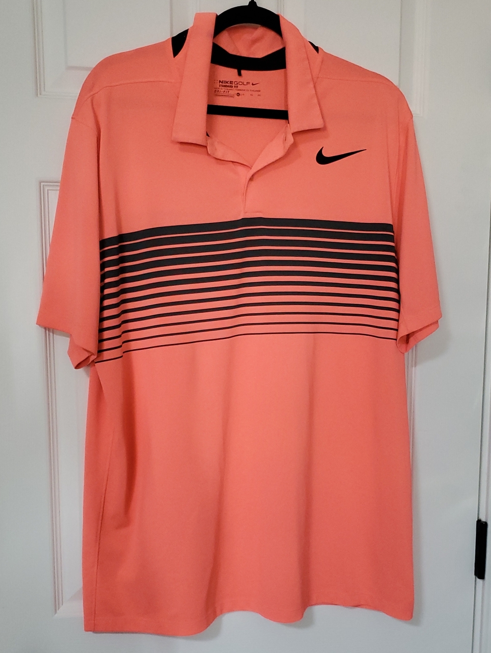 Nike Coral and Black Striped Men’s Polo